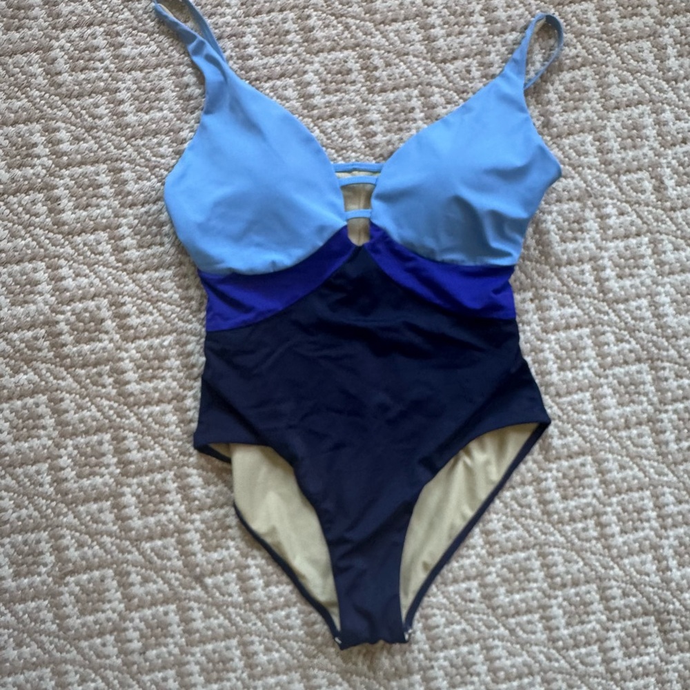 Swimsuits For All Beige and Blue One-Piece